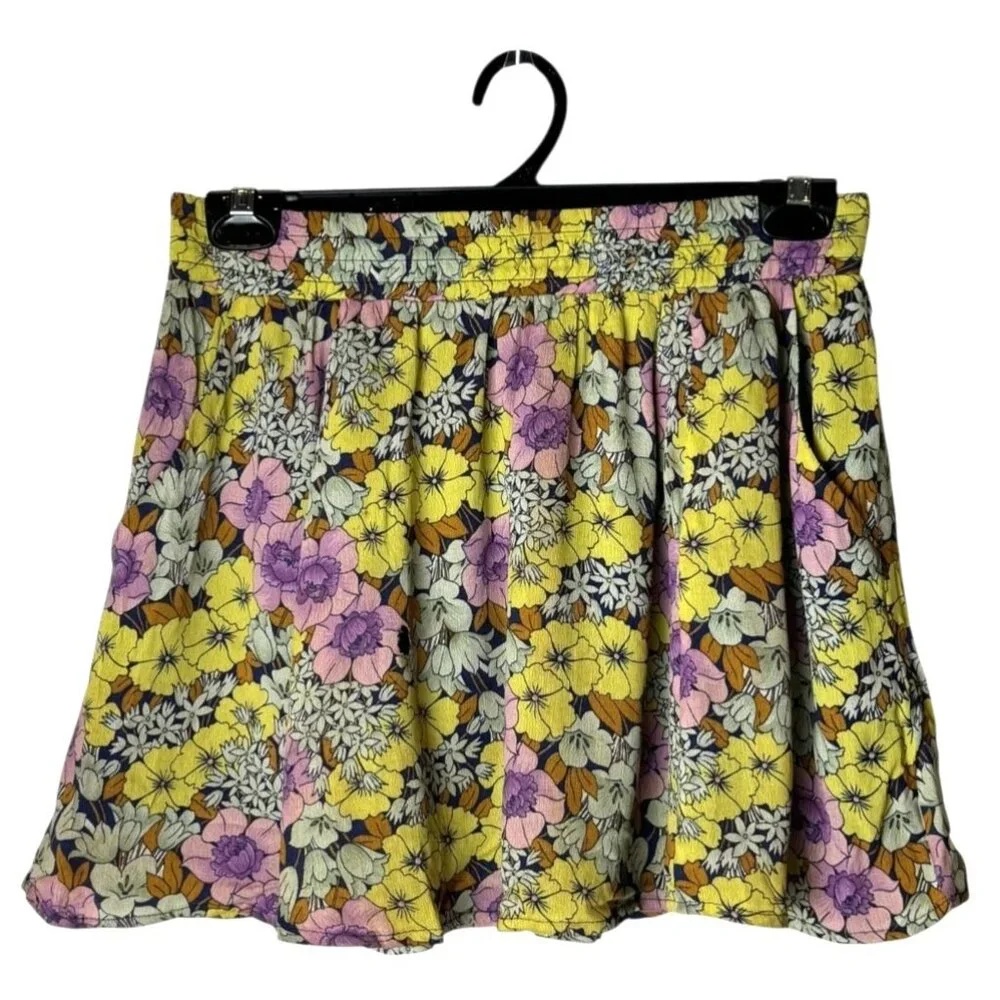 Anthropologie Leifnotes Skirt Women 4 Yellow Purple Floral A Line Mini‎ Bohemian